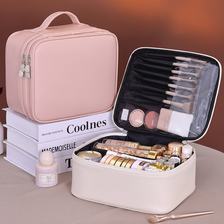 Double Layer Large Capacity PU Cosmetic Travel Storage Bag 8084