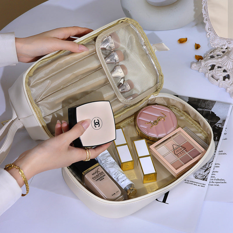 Double Layer Cloud PU Cosmetic Bag Large Capacity Travel Organizer 8020