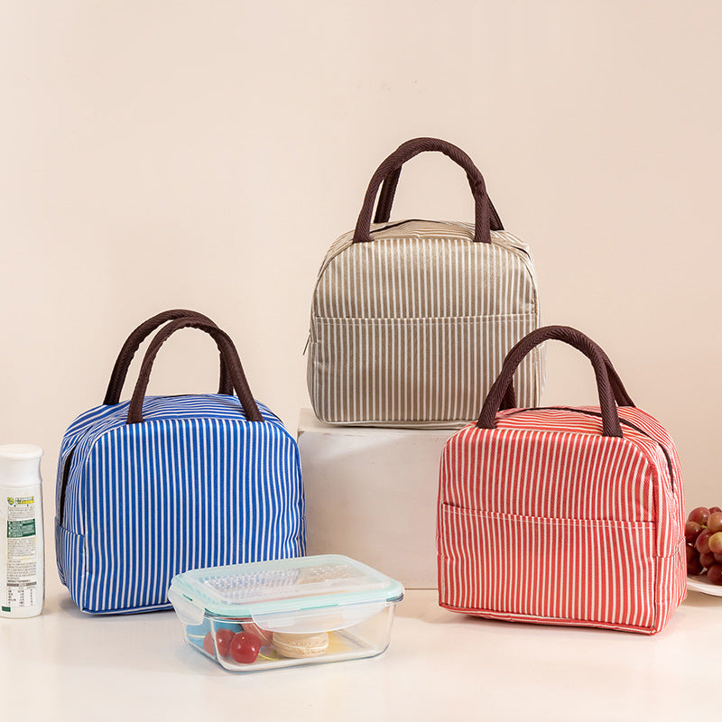 Portable Striped Insulated Lunch Bag with Aluminum Foil Lining