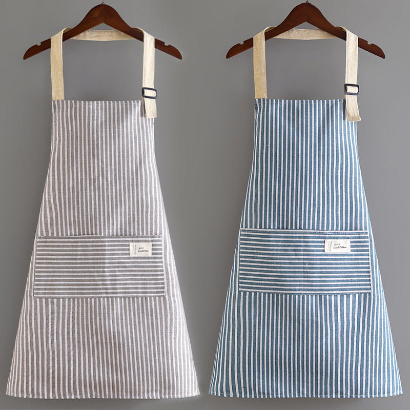 Cotton Linen Striped Kitchen Apron Japanese Style Anti-Fouling