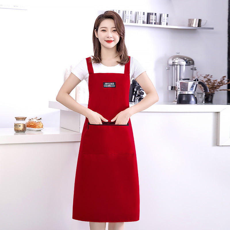 Waterproof PVC Kitchen Apron with Zipper Pocket Solid Color