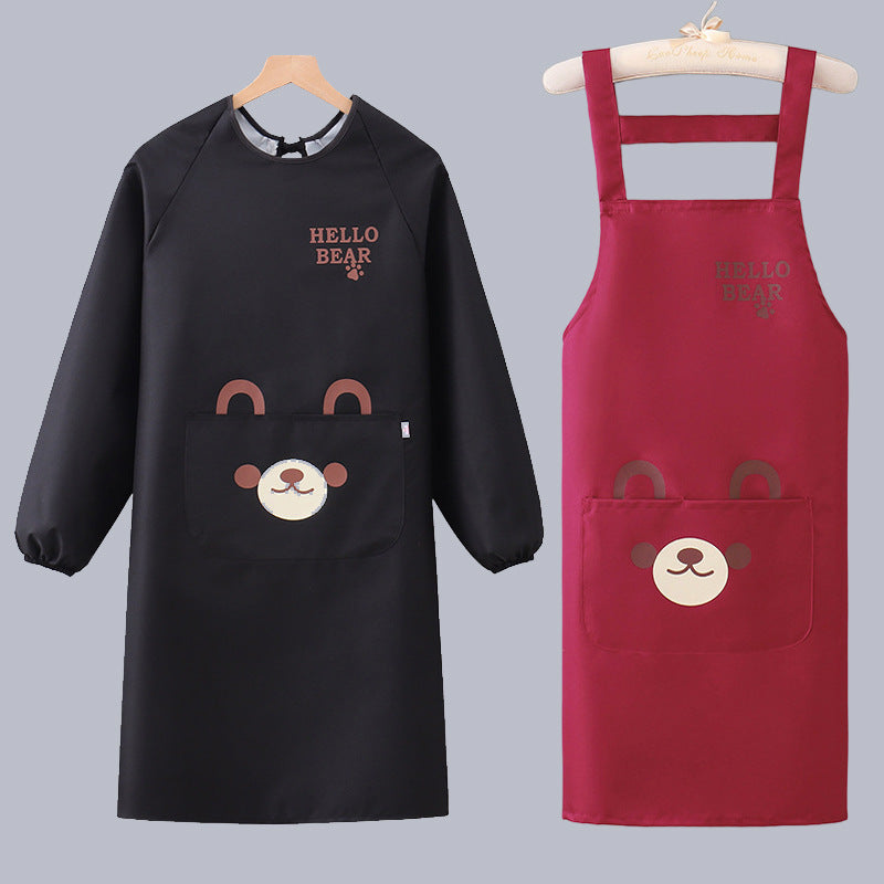 Cartoon Waterproof Long Sleeve Kitchen Apron Cute Bear Anti-Fouling