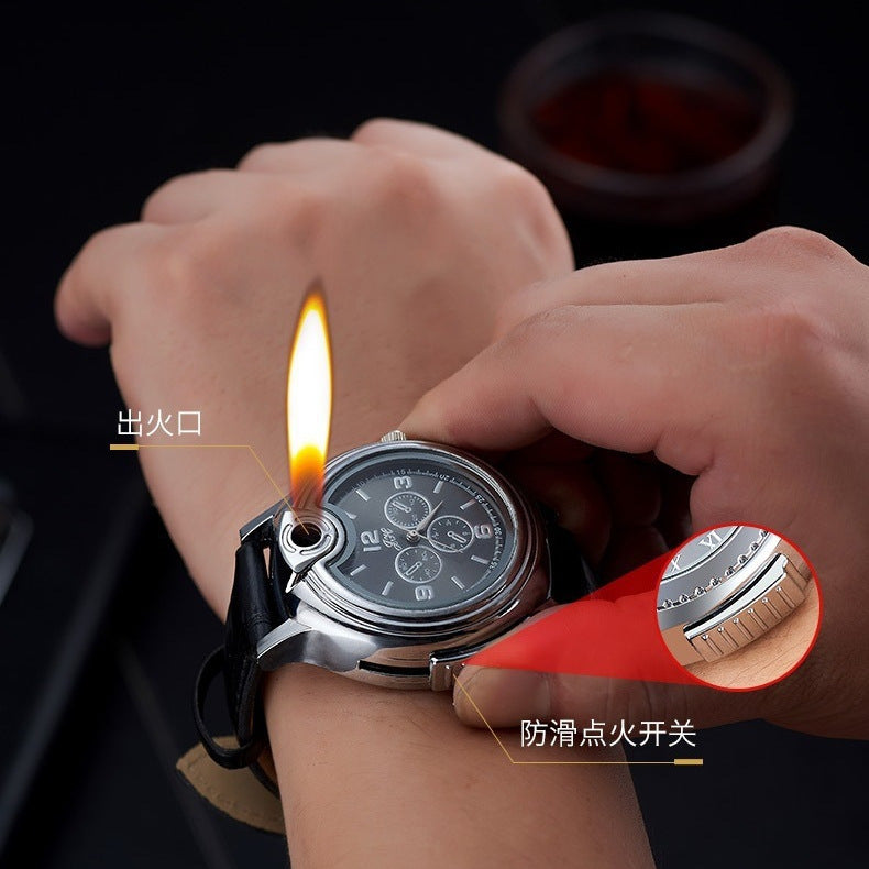 Creative Travel Watch Lighter Metal Inflatable Gas Open Flame Digital Display