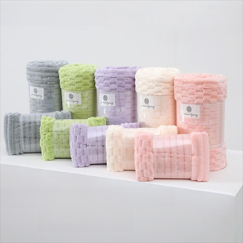 Cloud Plaid Coral Fleece Bath Towel Large Thick Quick-Drying