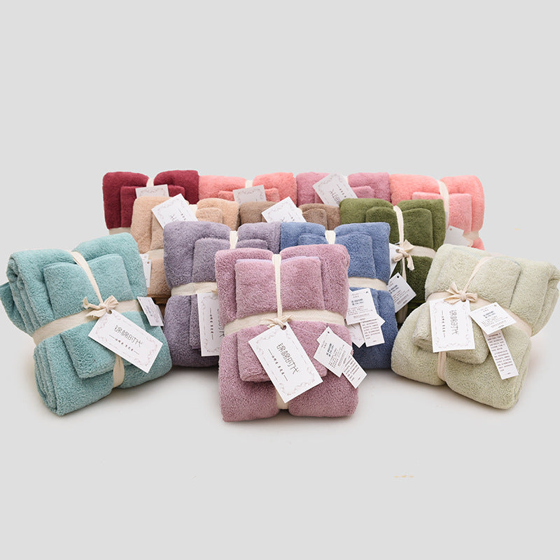 Embroidered Logo Coral Fleece Bath Towel Set Thick Soft