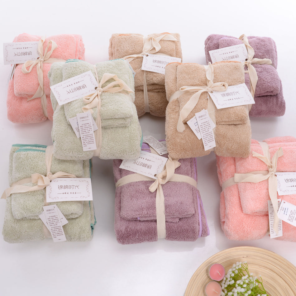 Coral Fleece Bath Towel Set Absorbent Daily Use Gift Pack