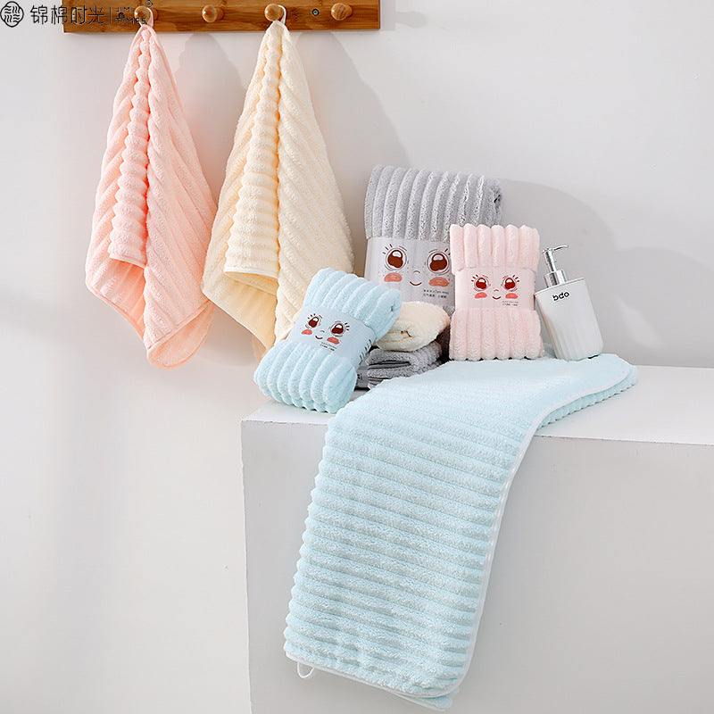 Striped Coral Fleece Beauty Towel Lint-Free Double-Sided Absorbent