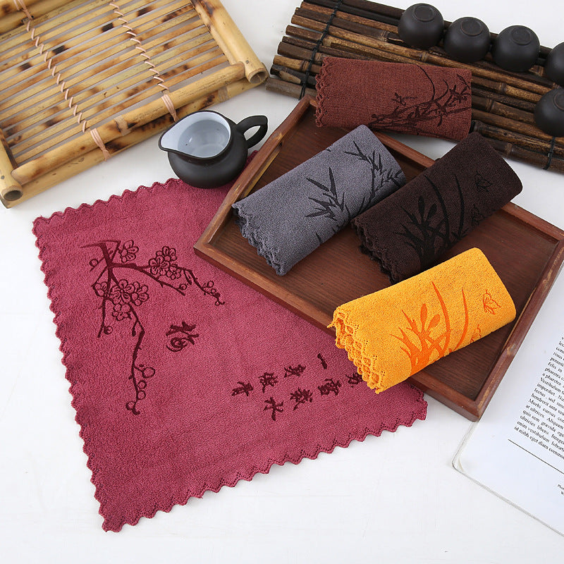 Ultra-Fine Fiber Chinese Style Tea Towel Square Absorbent Cleaning Cloth
