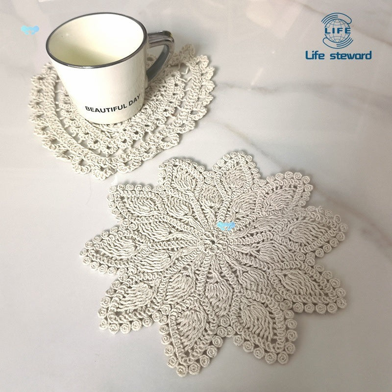 Round Crochet Lace Placemat Elegant Dining Table Mat