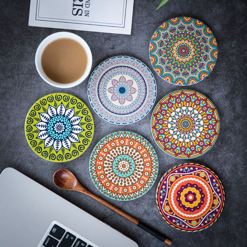 Ceramic Mandala Round Tea Coaster Heat-Resistant Table Mat