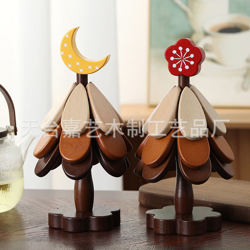 Christmas Tree Wooden Heat Insulation Mat Foldable Tea & Pot Coaster