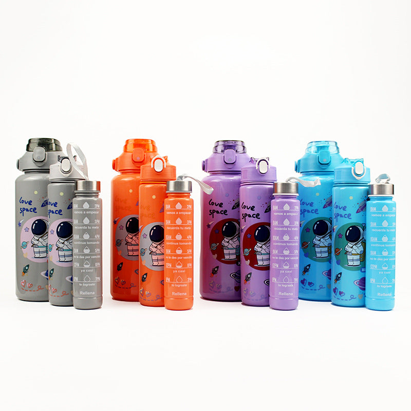 Premium 3-Piece Motivational Water Bottle Set with Time Markers and Stickers