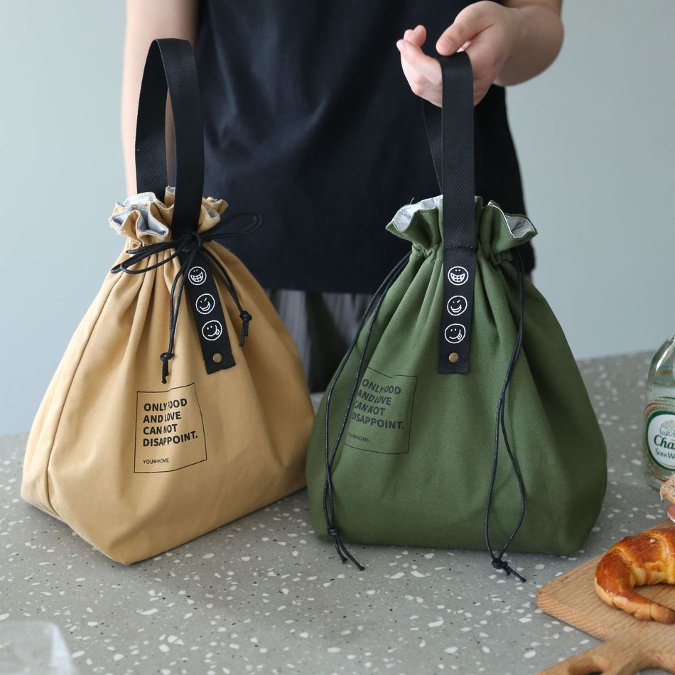 Premium Nordic Simple Insulated Canvas Lunch Bag with Instagram Loop Letter Ribbon