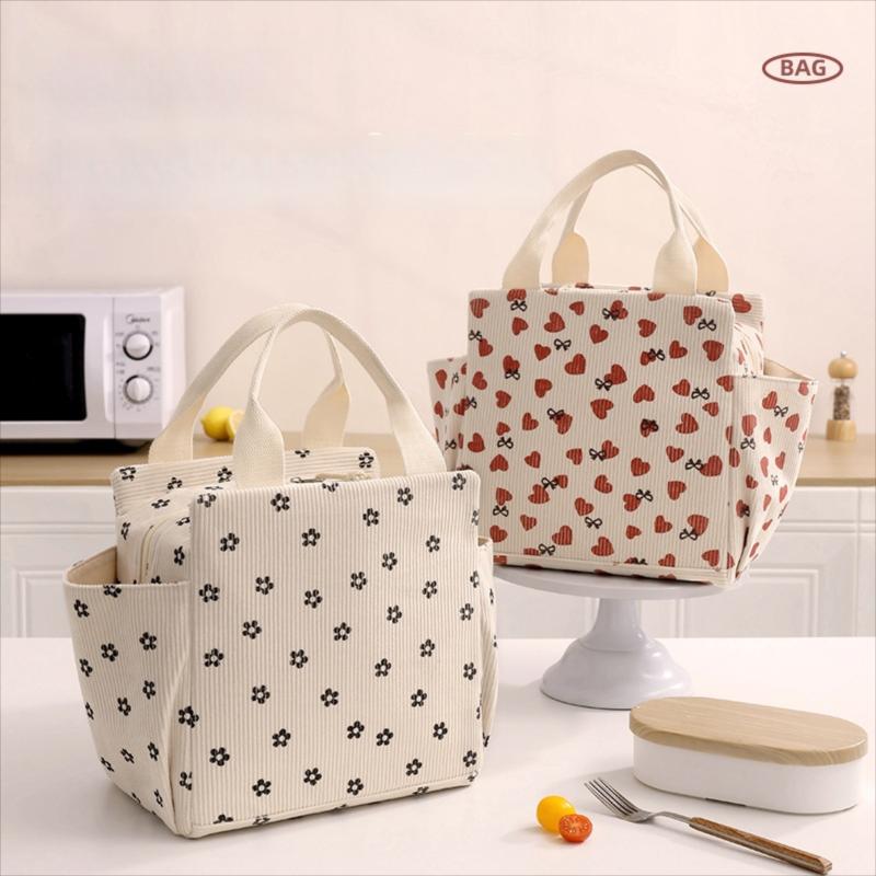 Premium Runhui Corduroy Square Insulated Meal Bag & Portable Travel Ice Bag