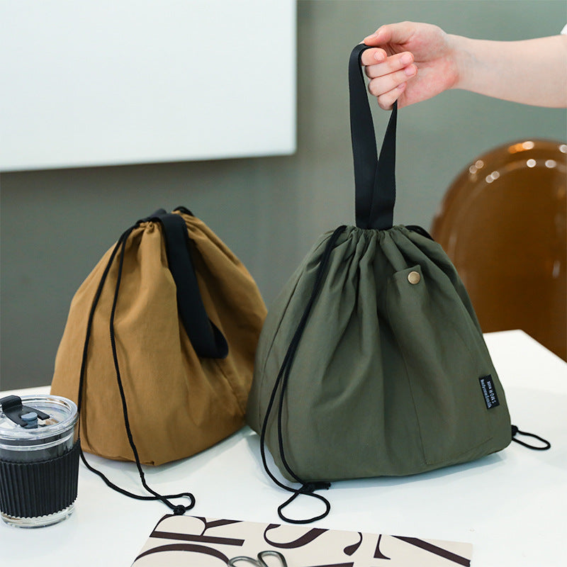 Premium Large Solid Color Ins-Style Drawstring Insulated Lunch & Picnic Bag