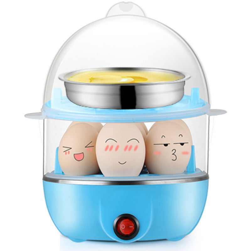 Premium Mini Double-Layer Household Egg Steamer & Light Blue Stainless Steel Breakfast Machine