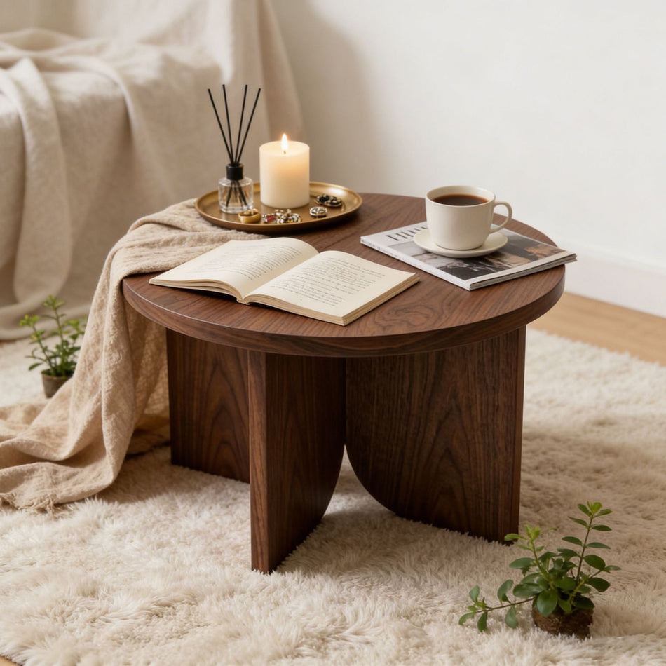Chinese Style Round Low Coffee Table for Modern Home Living