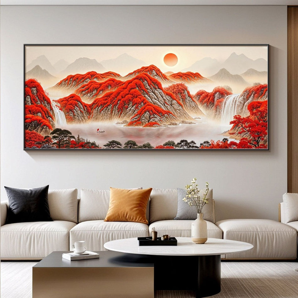 “Good Luck Comes Your Way” Sunrise Landscape Wall Art for Living Room Decor