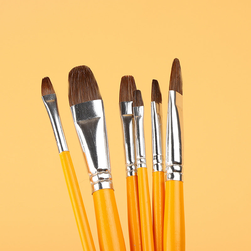 6-Piece Wolf Hair Gouache Brush Set – Acrylic & Watercolor Painting Pens