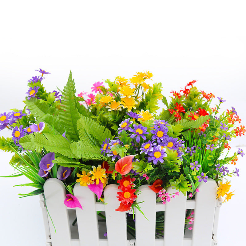 Artificial Daisy & Rose Bouquet – Single Stem Silk & Plastic Faux Flowers for Pastoral Decoration, Flower Beds & DIY Arrangements