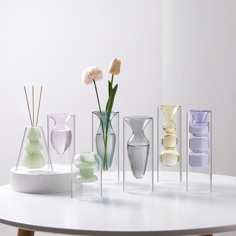 Colorful Double-Layer Glass Vase & Aromatherapy Bottle