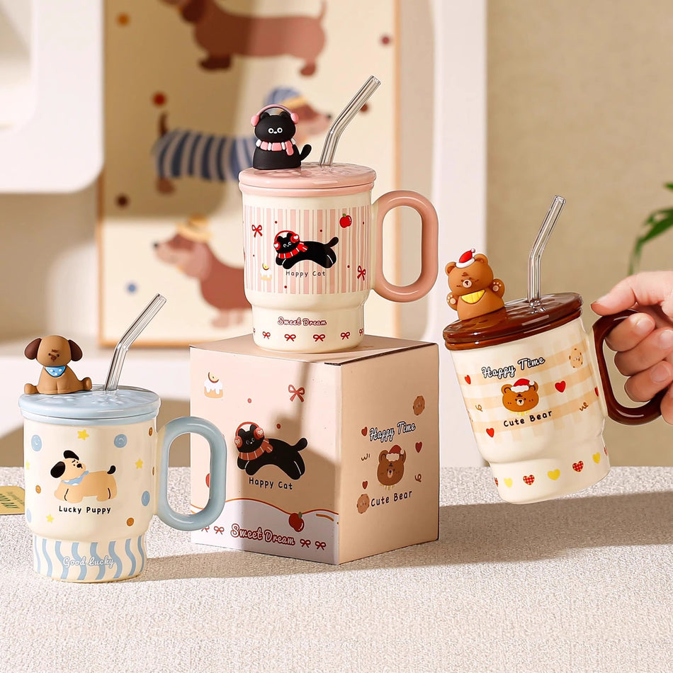 Ceramic Straw Mug with Lid – Home & Office Cup