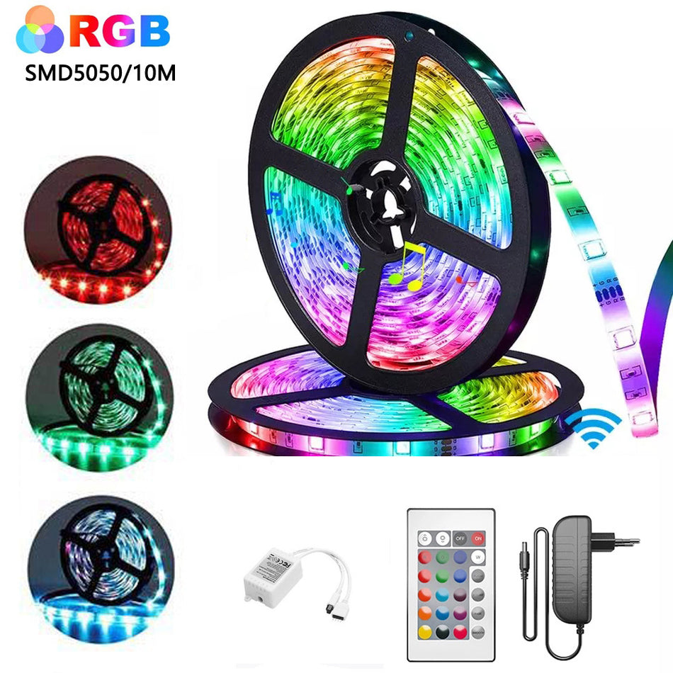 5050/2835 RGB LED Light Strip – Infrared, WiFi & Bluetooth Control, Music Sync, Waterproof Ambient Decoration with Light Cover