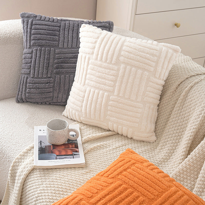 Solid Color Cotton Fleece Sofa Pillow – Modern Decorative Cushion