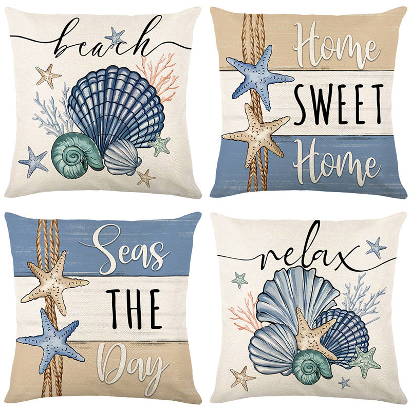Temu Marine Scallop Printed Pillowcase – Summer Cushion