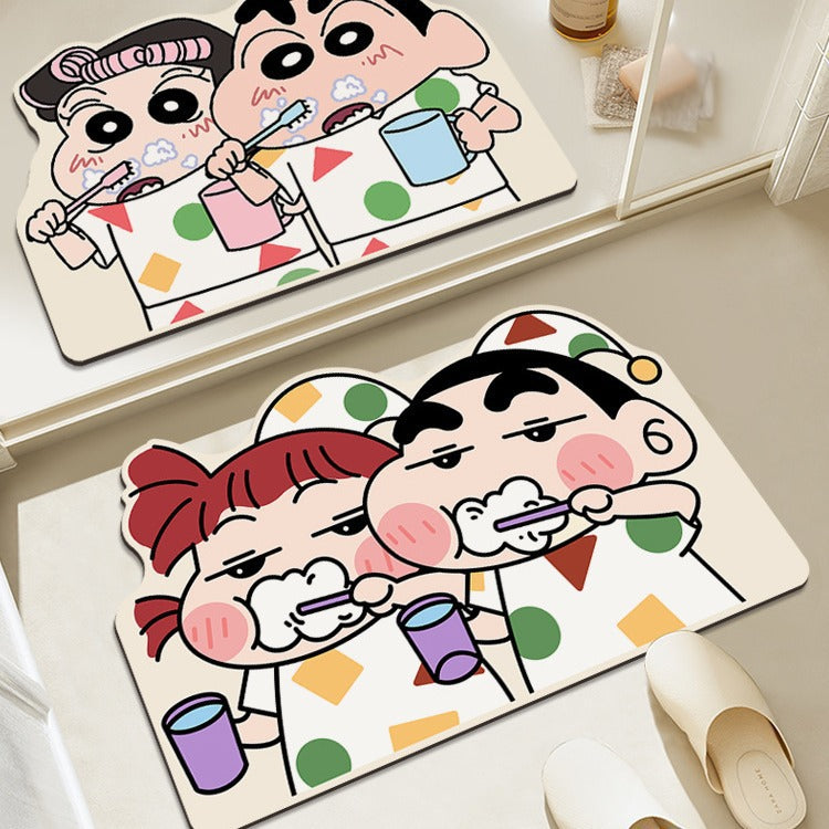 Cute Crayon Bathroom Mat – Water Absorbent Toilet Door Mat, Non-Slip Soft Rug for Bathroom & Home