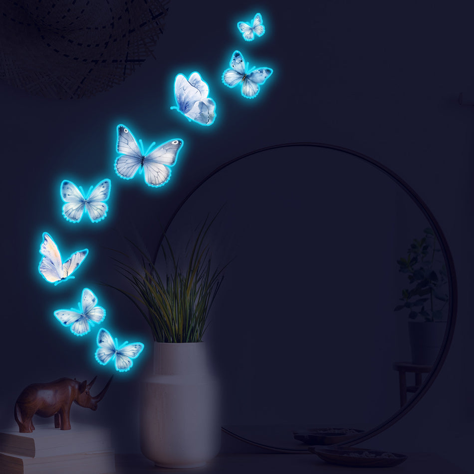 Blue Glow-in-Dark Butterfly Wall Stickers – 3D Decor