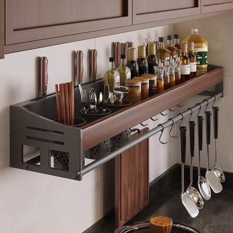 Wall-Mounted Kitchen Rack with Knife and Spice Storage