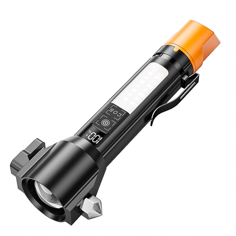 Cross-Border Multi-Functional White Laser Flashlight – Long-Range Emergency Torch with Window-Breaking Hammer for Outdoor & Camping Use