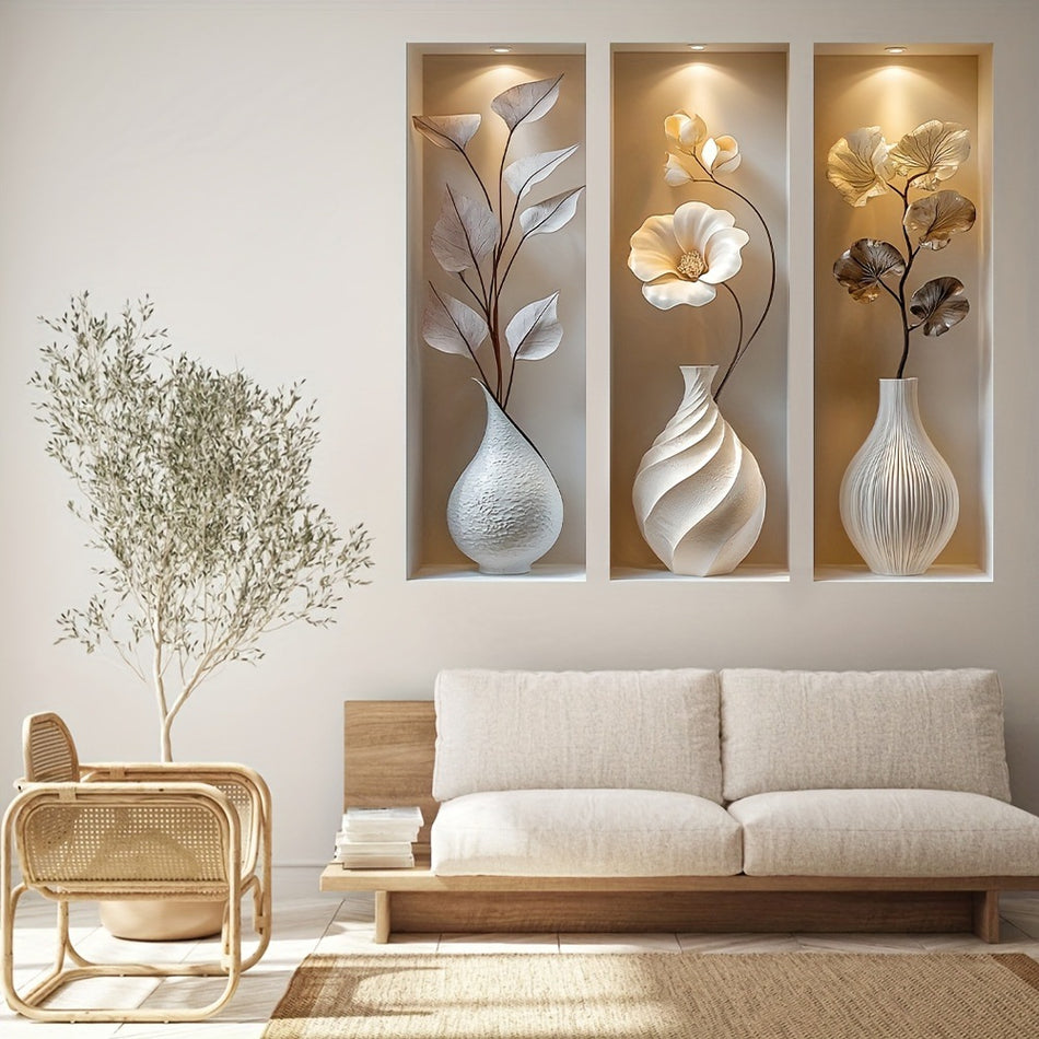 3D Vase Wall Sticker – Modern Minimalist Home Decor 🏡✨