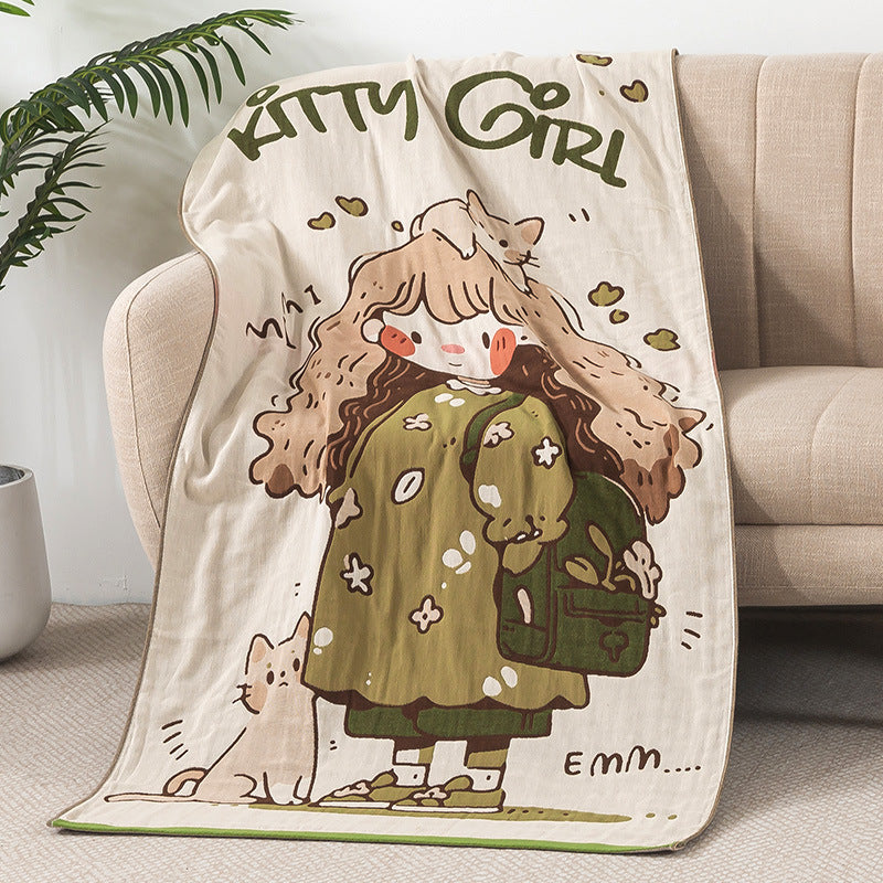 Cartoon Gauze Cotton Bath Towel – High-Grade Cotton Padded Beach Towel for All Ages
