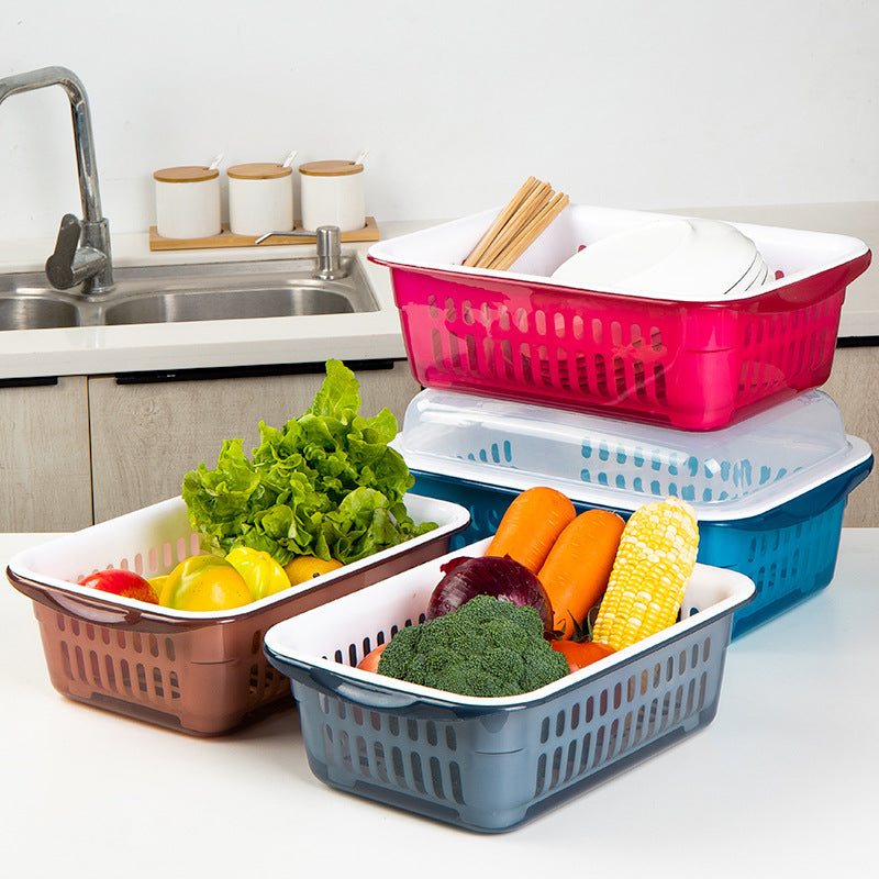 Double-Layer Plastic Draining Basket with Lid | Vegetable Washer