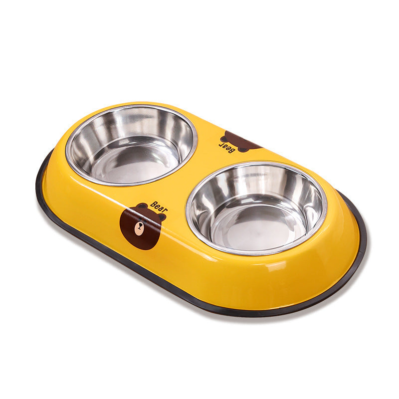 Stainless Steel Double Pet Bowl – Anti-Knock Dog & Cat Feeder Set Nepal