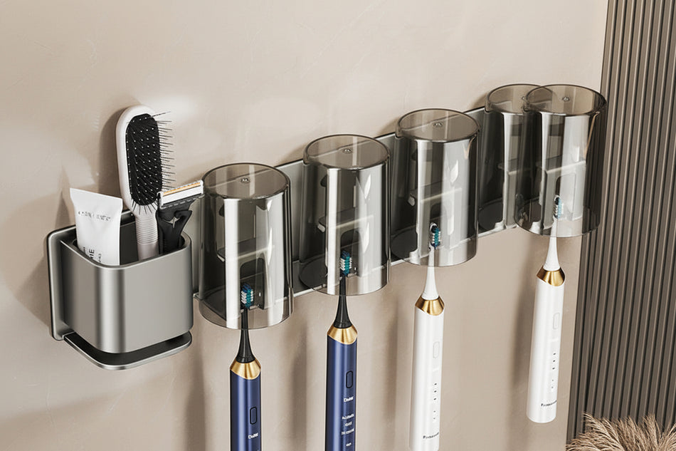 Punch-Free Wall-Mounted Toothbrush & Mouthwash Rack