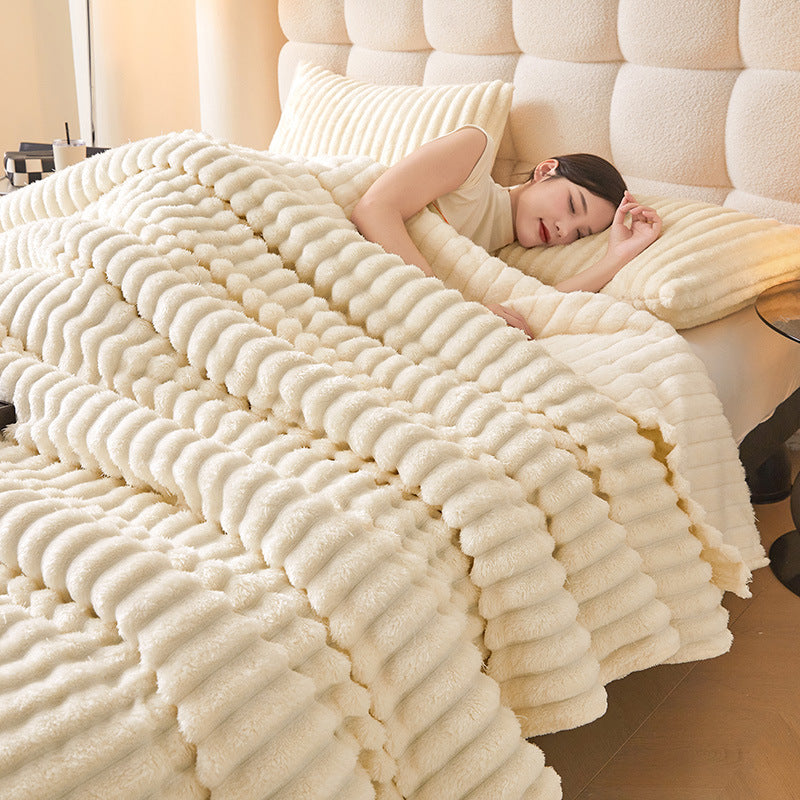 Rabbit Fur Plush Blanket – Thick Coral Fleece Throw