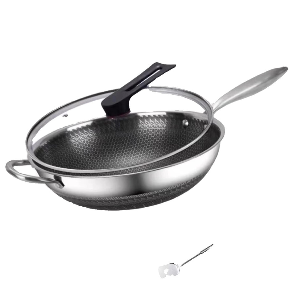 316 Stainless Steel Honeycomb Wok – Non-Coated Non-Stick Pan for Frying & Stir-Frying