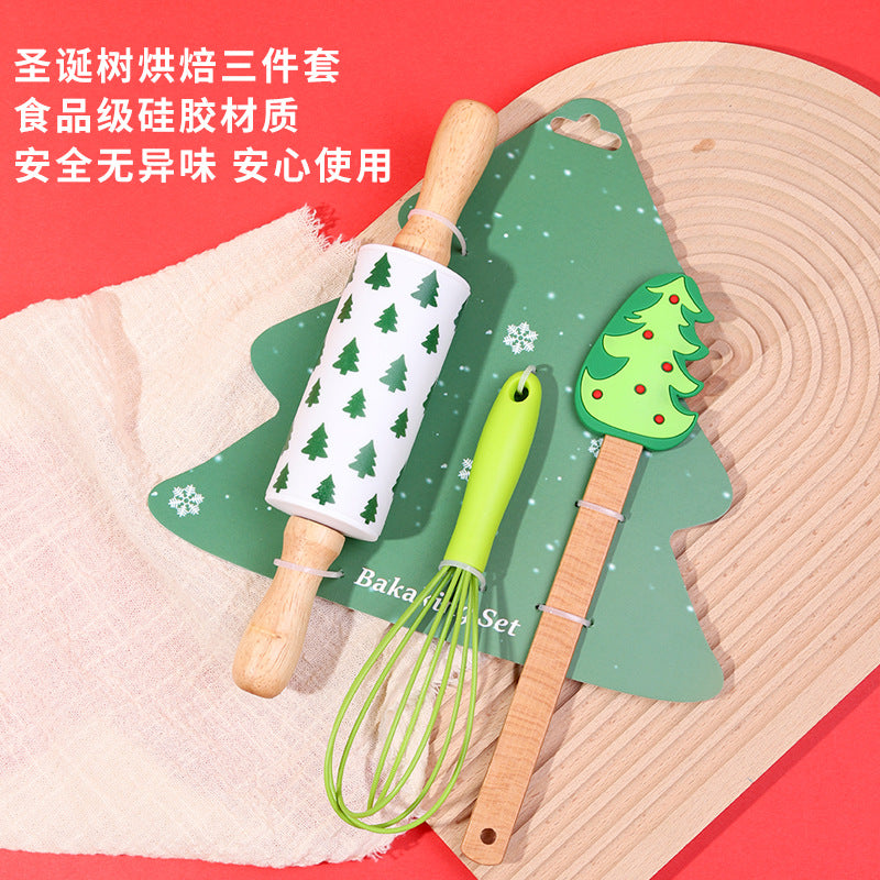 Christmas Baking Set – Rolling Pin & Silicone Scraper Combo