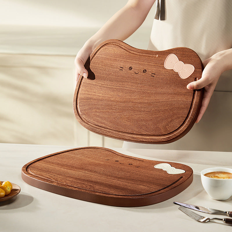 Solid Wood Cat & Kids Fruit Cutting Board Kitchen Use