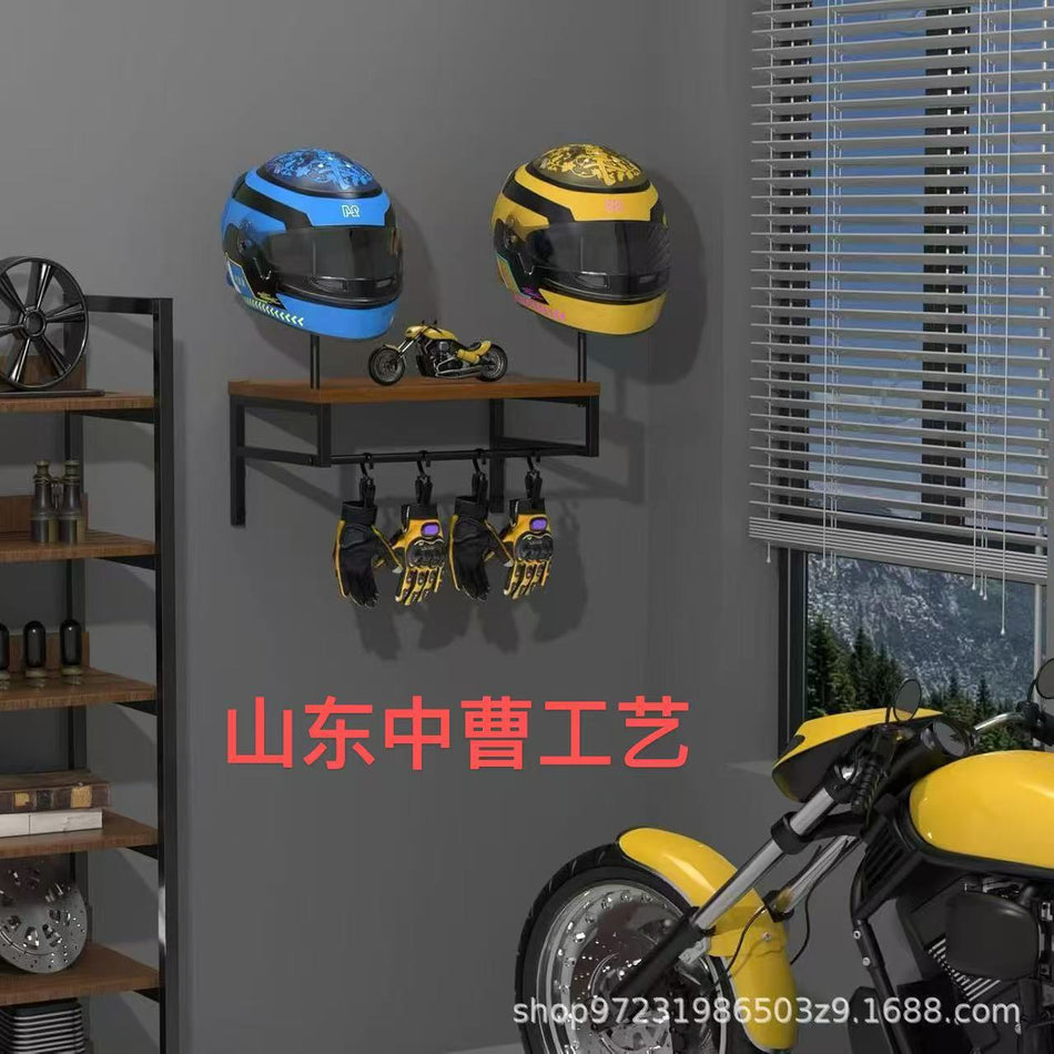 Wooden Wall-Mount Helmet Hanger for Bikers