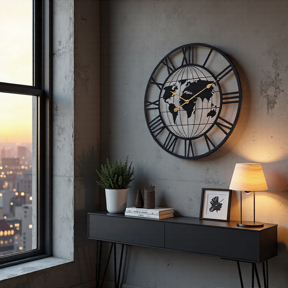 Creative Map Wrought Iron Decorative Wall Clock
