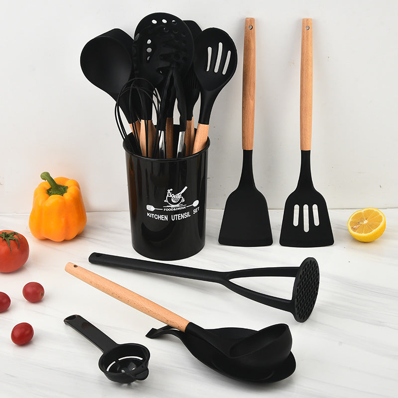 16-Piece Wooden Handle Silicone Kitchen Utensil Set – Non-Stick Spatula & Spoon Set for Household Use & Wholesale in Nepal