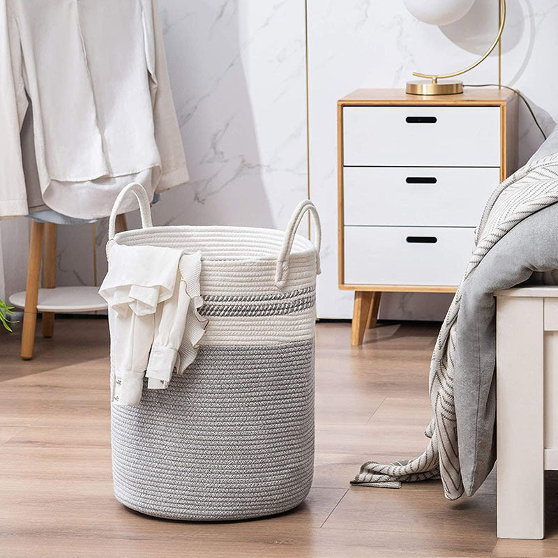 Cotton Rope Folding Laundry Basket with Handles
