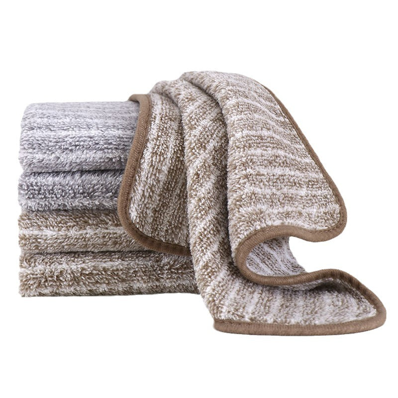 Striped Bamboo Fiber Dish Cloth – Thickened Kitchen Cleaning Rag, Non-Stick Oil, Lint-Free, Super Absorbent Household Towel with Hanging Hook
