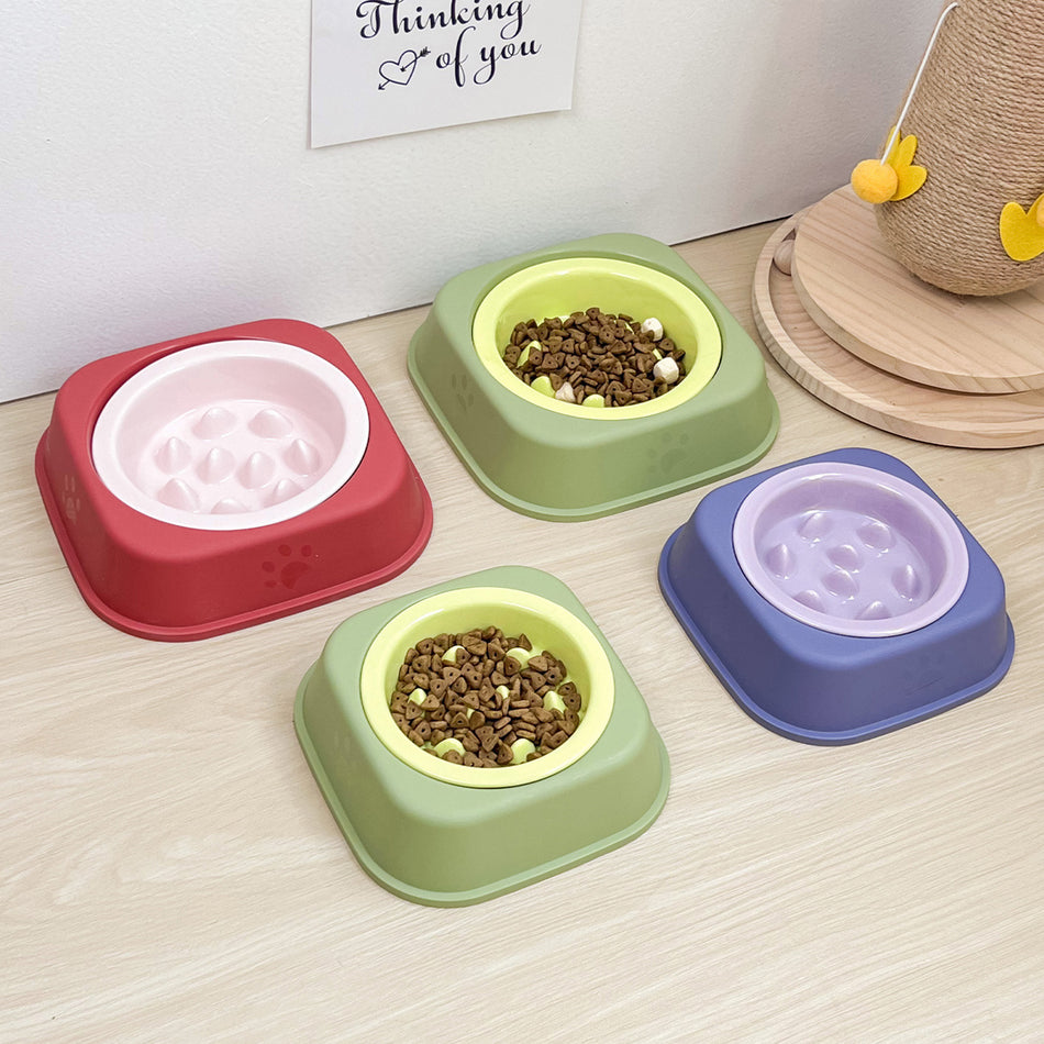 Solid Color Edge Protection Slow Food Bowl with Rack – Anti-Choke Cat & Dog Bowl Nepal