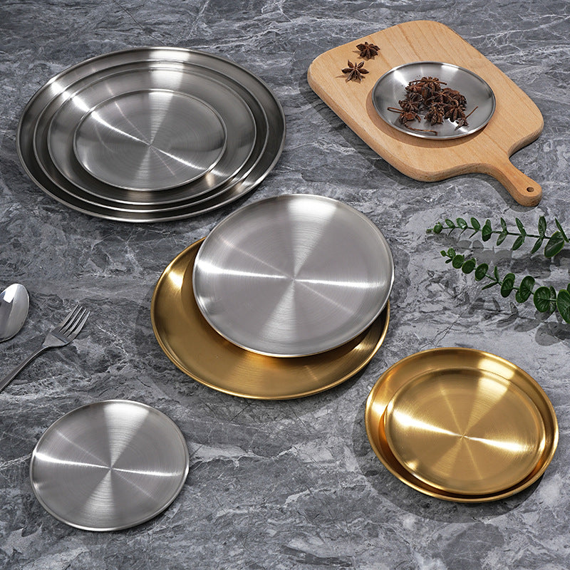 304 Stainless Steel Round Plate BBQ Steak Dinner Tray