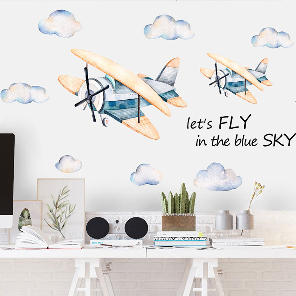 Cartoon Airplane Wall Stickers for Kids’ Bedrooms